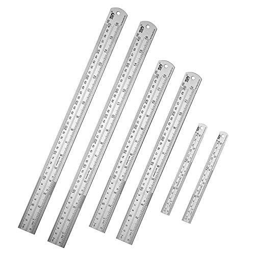 Early Buy Stainless Steel Ruler Metal Ruler 6 Inch +12 Inch + 16 Inch 6 Pack Set Straight Edge Measuring Tool
