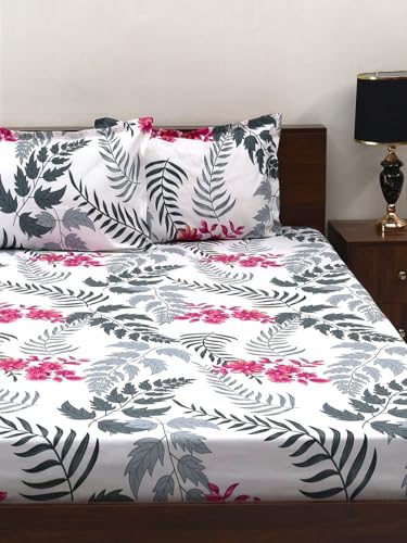 Image of Bombay Dyeing Mimosa 164 TC Microfiber Rose Double Size Bedsheet with 2 Pillow Covers