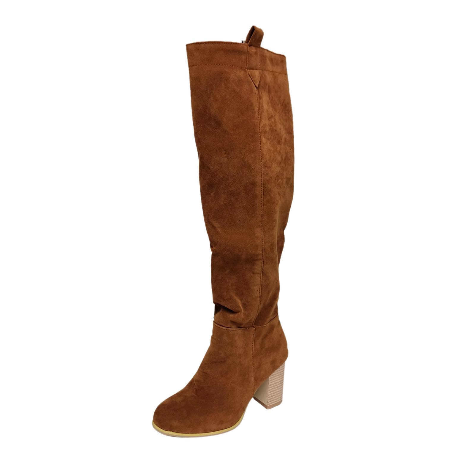 Botas de Invierno Mujer Botines de Mujer Botas para hasta la Rodilla tacón Grueso Zapatos Retro para