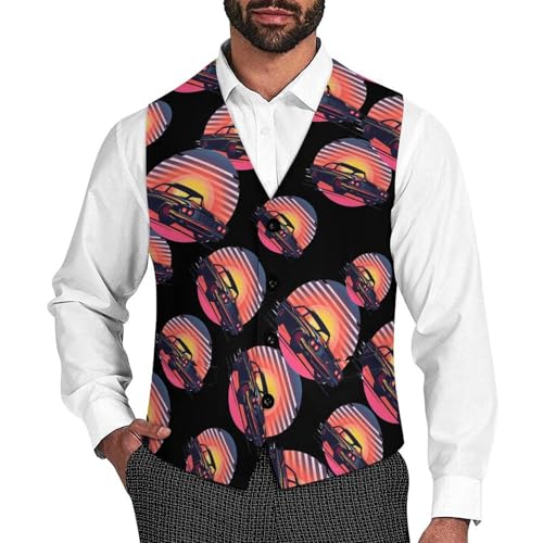 Classic Sport Car Mechanic Driver Race Men's Suit Vest Waistcoat Vests Formal Dress with 2 Pockets for Business Casual Tuxedo