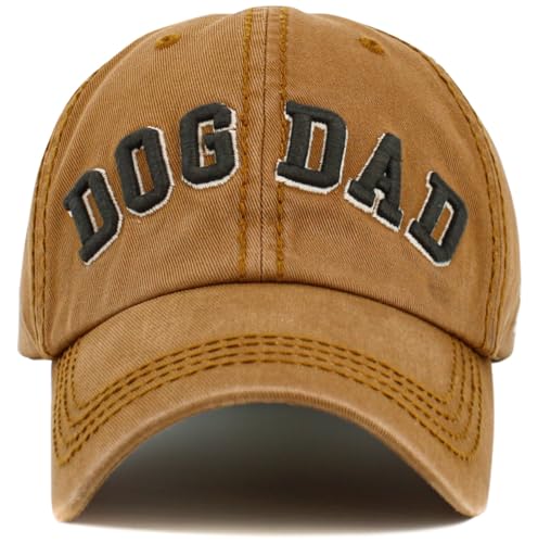 Image of KBETHOS Dog Cat Mom Dad Theme Womens Baseball Cap Distressed Vintage Unconstructed Embroidered Patch Hat