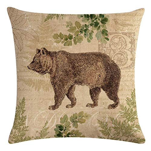 7Colorroom Vintage Wildlife Animalsthrow Pillow Covers Squirrel Bear Elk Rabbit With Green Plants Cushion Cover Home Decor Square Cotton Linen Pillowcase 18" X 18" Set Of 4 (Animals) #TOP4