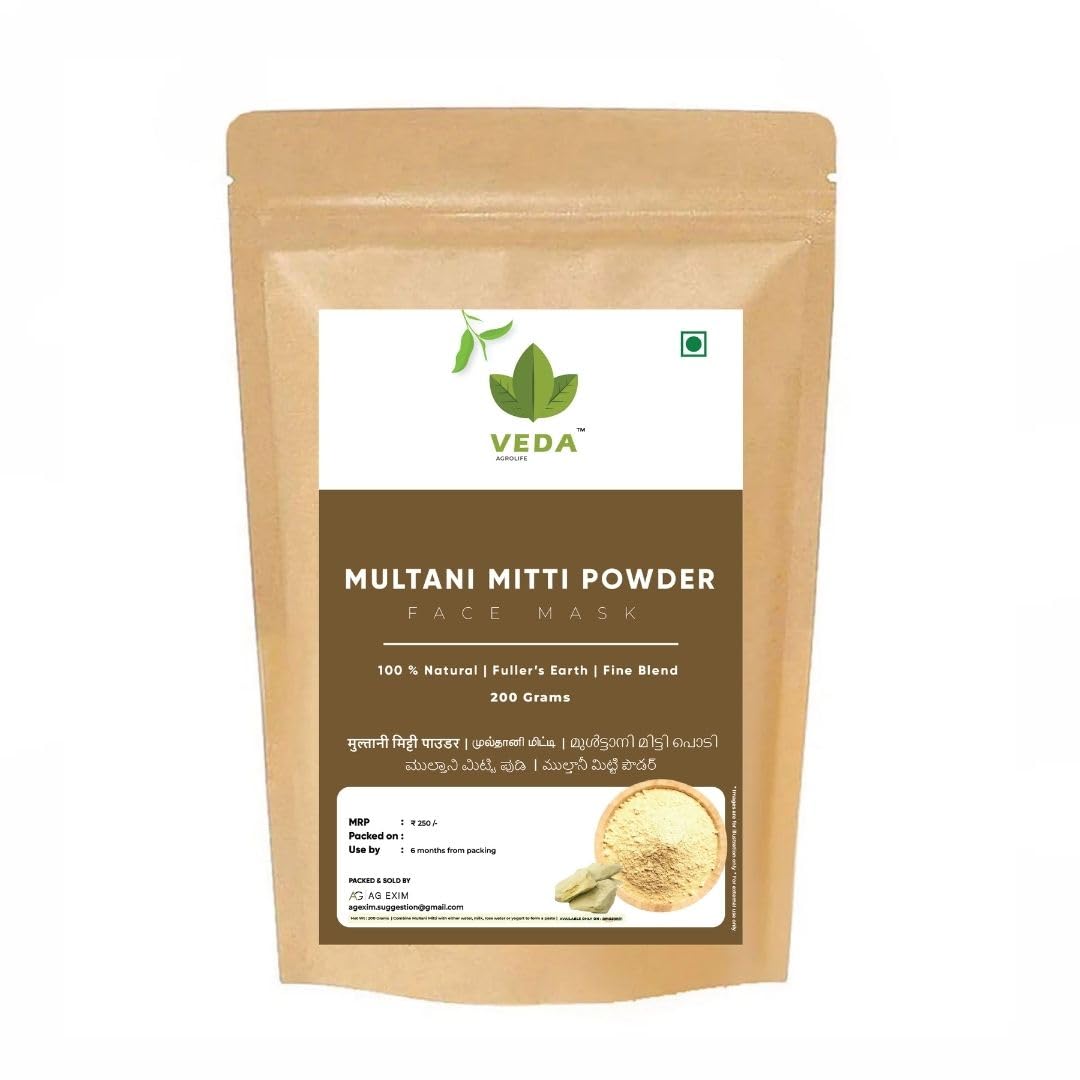 VEDA Multani Mitti Powder - 200 Grams | Natural Fuller's Earth for soft skin & Hair