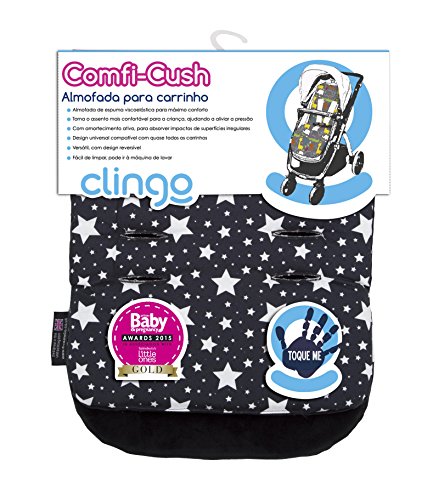Almofada Para Carrinho Comfi Cush Estrelas, Clingo, Preto E Branco