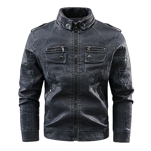 CLOAKA Men'S Faux Leather Motorcycle Biker Riding Jacket with Stand Collar Multiple Pockets