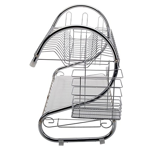 Simply-Me Dish Drying Rack S-Shaped Stainless Steel 2 Tier Dish Drainer Multifunctional Kitchen Drying Rack With Utensil Holder,Cup Holder,Spoons Collection Shelf #TOP4