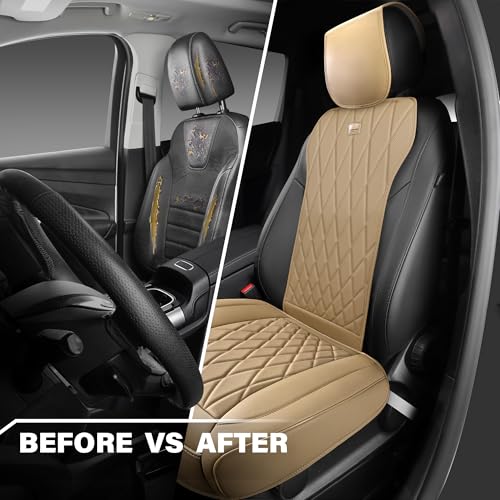 image for CAR PASS Luxury Nappa Leather Front Car Seat Covers, Sideless Car Seat
