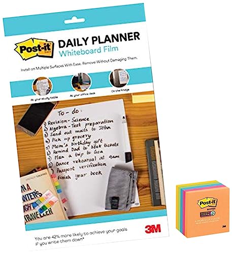 Image of 3M Post-it Dry Erase Writing Surface| White, 7 inch x 11 inch | Pack of 2 & Post-it Super Sticky Notes, 2X Sticking Power, 3 in x 3 in, 5 Pads /Pack, 90 Sheets /Pad (neon Colour)