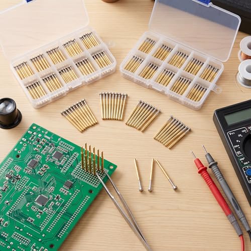 Image of 100pcs Spring Test Probe Pogo Pin Flat Head Brass PCB Testing Tools for Electronic Industrial Equipment and Contact Pressure Leads