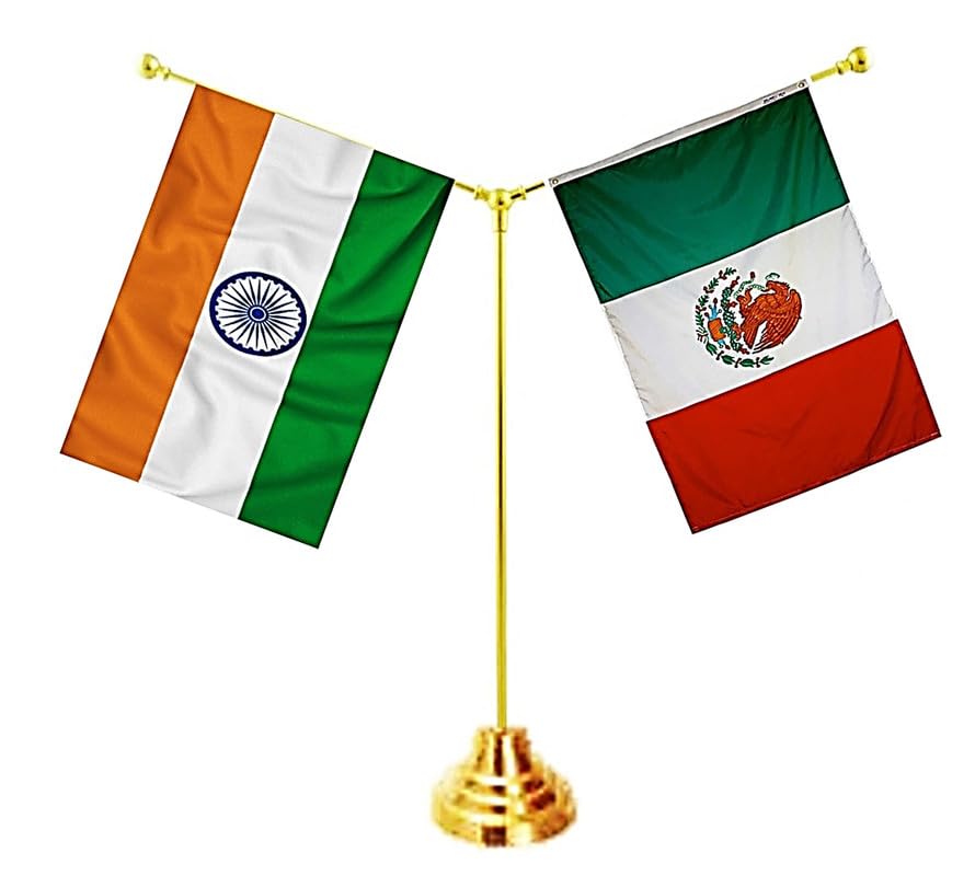 MEXICO & INDIA Miniature Flags - Shining Cotton Cloth with Y-Shape Classy Brass Base Table Stand-picture-51