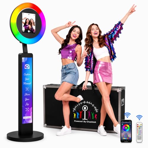 Image of Portable Photo Booth Compatible with Any Ipad,2 Months ChackTok PhotoBooth VIP Member, Free Customized Logo, Software APP, Remote Control, Ring Light, Selfie Photo Booth with Flight Case Black
