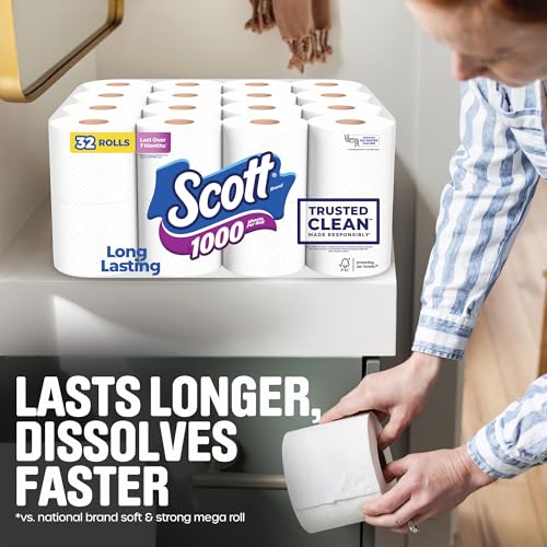 Image of Scott 1000 Trusted Clean Toilet Paper, 32 Rolls, 1000 Sheets per Roll