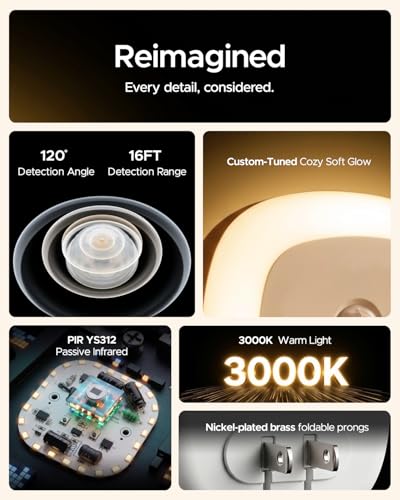 Image of YELKO Motion Sensor Night Light, 5-Level Dimmable with Dusk to Dawn Sensor, Plug in Warm White Anti-Glare LED, Cozy Soft Glow, Adjustable Delay Time for Bathroom, Hallway, Kitchen, Stairs, 2 Pack