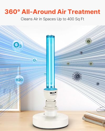 Image of VEVOR Clean Light, 25W Lamp with Ozone, Portable Lamp with Remote Control, Clean Light Bulb with Base and 30 /60 /120 Min 3-Gear Timer, for 400 sqft Living Room, Bedroom, and Hotel