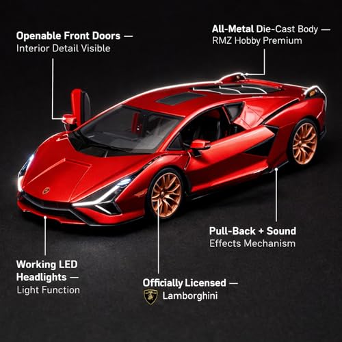 Image of Wizplex RMZ Hobby Lamborghini Sian FKP 37 Die-Cast Car 1:32 Scale Model Hybrid Supercar Toy Pull Back Vehicle for Collectors