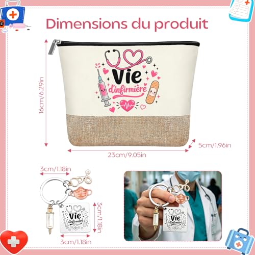 Cadeau Infirmiere avec Pochette Infirmiere, Trousse Infirmiere et Stylo Gravé, Infirmiere Accessoires avec Porte Clés Médical, Cadeau Remerciement Anniversaire Noël Collègue Femme Soignante – vue 3