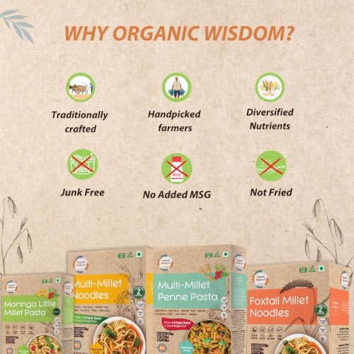 Image of Wisdom Roots Healthy & Junk Free Millet Noodles & Pasta Pack | Pack of 4 | No Maida, Not Fried, No MSG | Sun-Dried | Protein, Vitamin B, Antioxidants & Fiber | 1.13 Kg