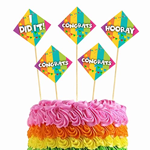Image of Balloonistics inchCongrats inch Cake Topper - Elegant Script Cardstock Cake Decoration for Graduations, Weddings & Engagements with Bamboo Sticks