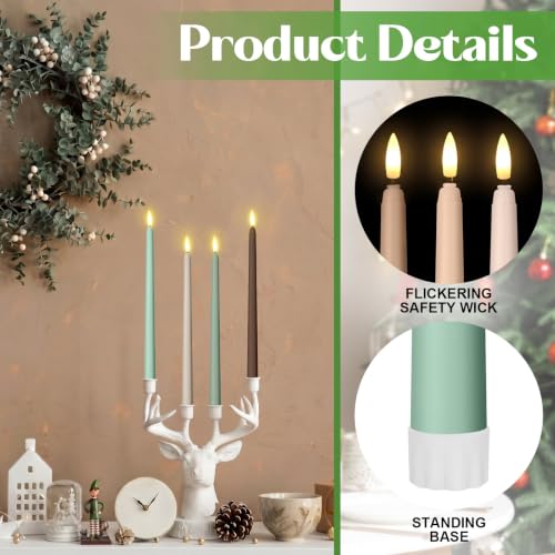 Image of Handepo 48 Pack Flameless LED Taper Candles Battery Operated, Boho Colors | 11 Inch Realistic Flickering Candlelights Plastic Last Long Window Candlestick for Halloween Christmas