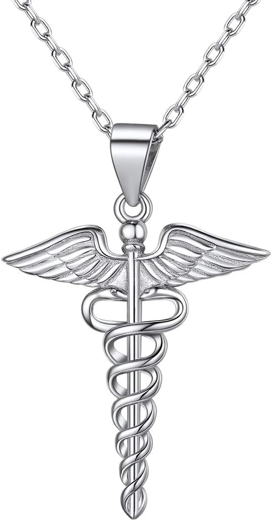 Nofade Silver Caduceus Symbol of Medicine Necklace 925 Sterling Silver Pendant Necklace for Doctor or Nurse Perfect Holiday Gift Jewelry GiftRecycled Claim Standard Blended