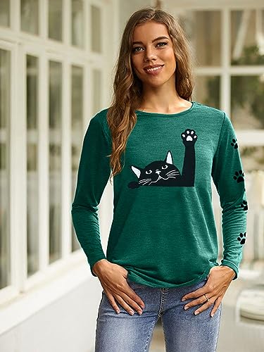 Image of JINTING Cat Shirts for Women - Loose Fit Lightweight Long Sleeve Graphic Autumn Outfits Printed Blouse Casual Tops