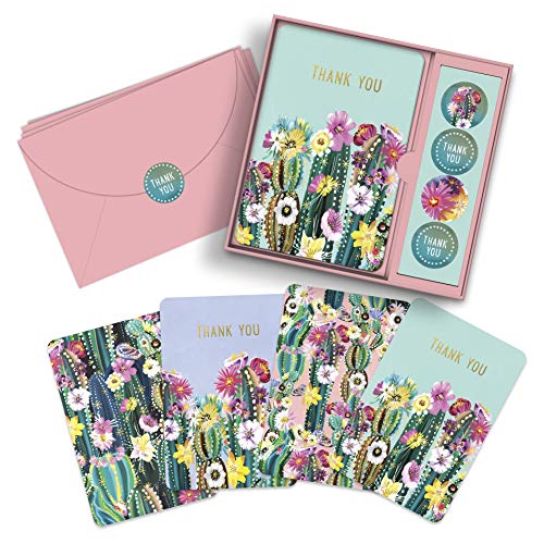 Image of Note Card & Sticker Set by Studio Oh! - Desert Blossoms Thank You - Set of 12-3.5 inch x 5.25 inch Blank Cards with Envelopes and Stickers - Includes 3 Cards Each of 4 Designs