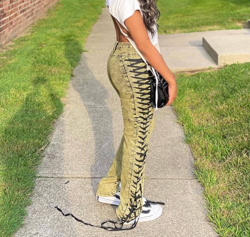 High Waisted Sexy Jeans for Women Side Tie Lace Up Stretchy Denim Pants Fall Trendy Trousers2