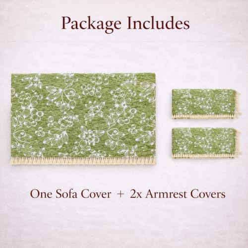 Image of STITCHNEST Woven Fabric Sofa Cover 3 Seater with 2 Hand Rest Covers - Washable Green Sofa Cover with Tassels - Durable Premium Fabric - Stylish Sofa Protector for Living Room & Furniture Decor