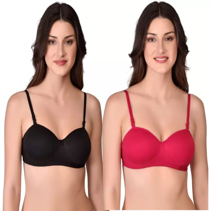 Image of Women's Cotton Lightly Padded Non-Wired T-Shirt Bra Pack of 2 (Reg HC-P2 Multicolor 30)