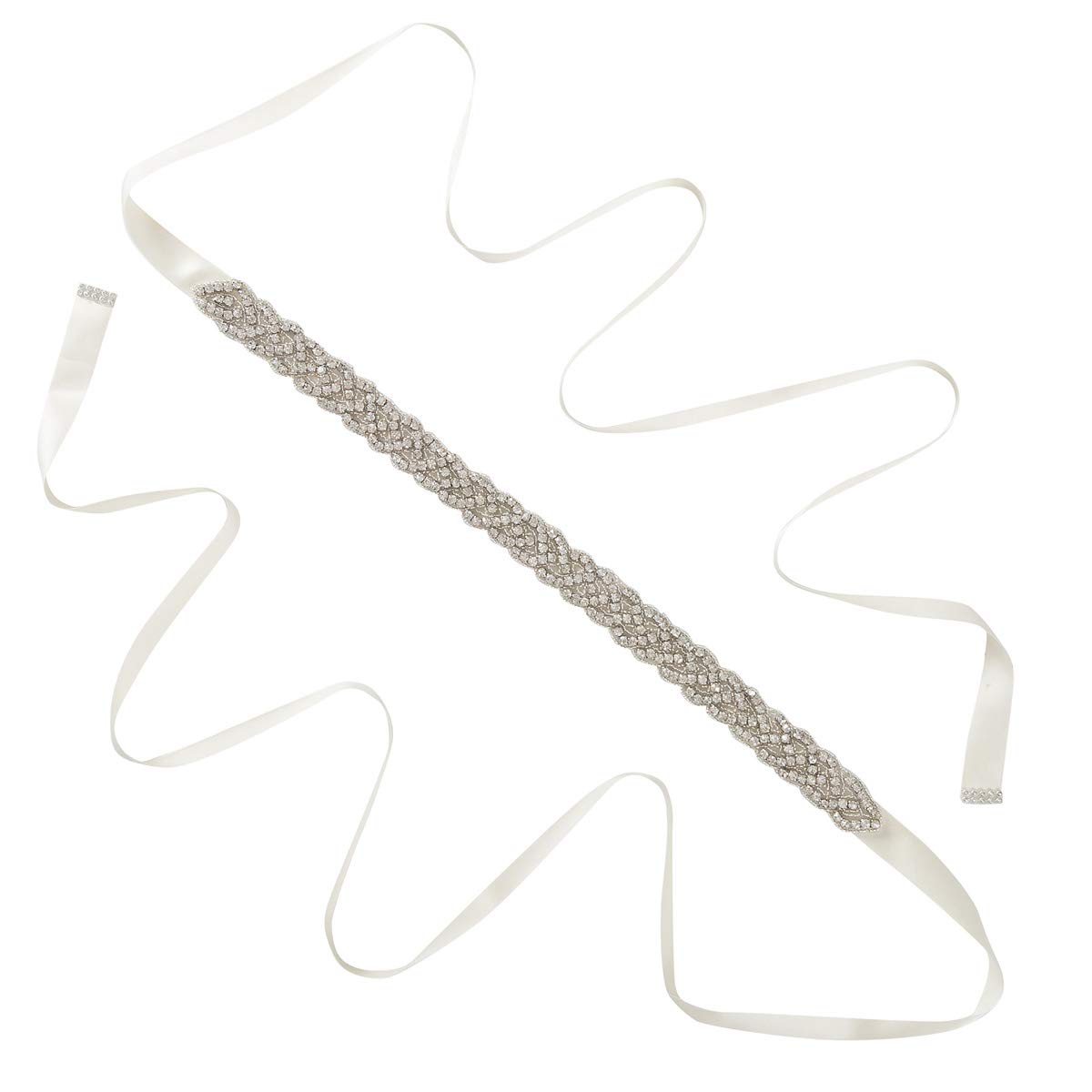 Pretishows Women's 2-Ivory Bridal Belts Sashes With Handmade Rhinestones Wedding Dress Belts For Bride, Ivory Wedding Belt