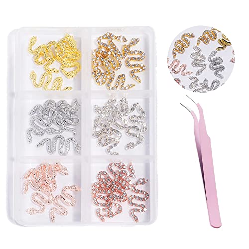DXIA 30 Pièces Nail Art Strass, Charmes d'ongles De Serpent Breloques d'art de Strass, 3d Strass à Ongles Art Décorations Kit +1 Pince À Épiler, pour Fournitures de Décorations d'ongle Cover