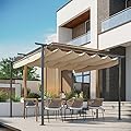 Outsunny 11.5' x 11.5' Outdoor Retractable Pergola Canopy, Metal Patio Shade Shelter for Backyard, Porch Party, Garden, Grill Gazebo, Beige