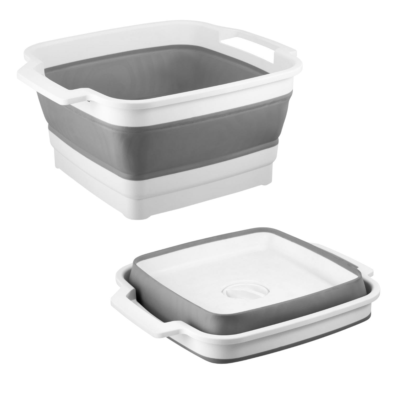 HOMESHOPA Collapsible Dishpan with Draining Plug & Carry Handle, 9 Litre Foldable Washing Bowl, Portable Dish Washing Tub, Space Saving Sink Basin, Kitchen Storage Tray Vegetable Washing Camping-Grey