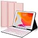 New iPad 10.2 7th Generation 2019 Keyboard Case, Boriyuan 7 Colors Backlit Detachable Keyboard Slim Leather Folio Smart Cover for iPad 10.2 Inch/iPad Air 3 10.5"(3rd Gen)/iPad Pro 10.5 inch–Rose Gold