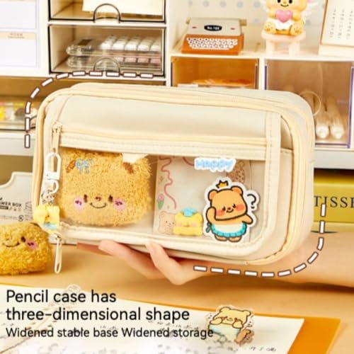 Image of Butter Bear Pencil Case with 9 Layers - ITA Flip-Top Large Capacity Multi-Function Organizer Includes Bonus Items (Beige)