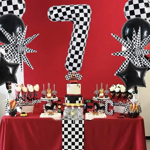 Image of TONIFUL 7th Birthday Balloons Kit 40 Inch Checkered Number 7 Foil Balloon
