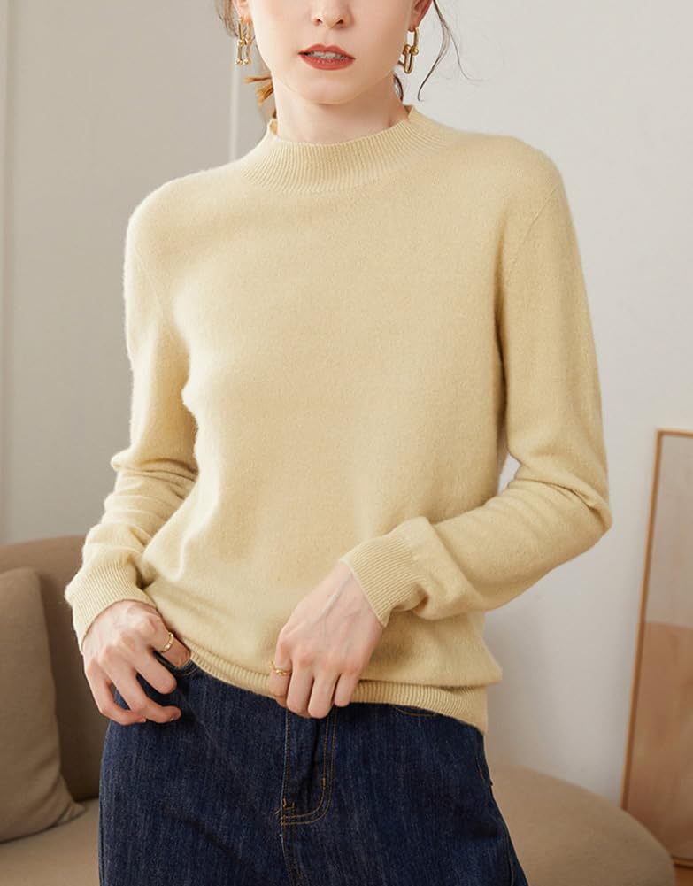 E-girl Maglione da donna 95% cashmere con colletto alto, a maniche lunghe, in lana di cashmere, tinta unita, rilassato sottile, YZL501