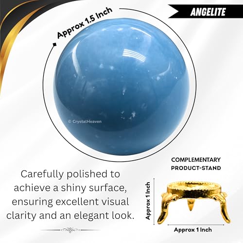 Image of Certified Angelite Crystal Ball for Meditation - Premium Crystal Vastu Items for Home and Feng Shui Items for Good Luck - Ideal for Pooja Supplies and Spiritual Practices (1.5 inch Inch)