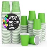 Party Solids Lime Green Paper Cups 9 oz Durable Disposable Cups 100 Paper Tumblers for Hot Drinks and Cold Drinks Thick 280 GSM Hot Cup for Tea & Coffee Cup To Go Fun Colors for Parties & Events