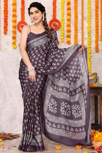 Image of MIRCHI FASHION Saree for Woman | Chiffon Block Printed Lightweight Daily Wear Sarees with Blouse