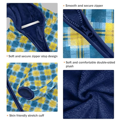 Yellow Blue Buffalo Plaid Boys Fleece Coat,Children's Zip-Up Hoodie Jacket,Baby Warm Fashion Outerwear 3-10T,A1133663