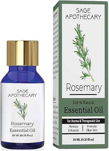 Sage Apothecary Rosemary Essential Oil helps Hair Growth, Hair Fall Control and Nourishment Oil For Moisturizes Skin Body 100% Pure, Natural, Organic Essential Oil 10 ml