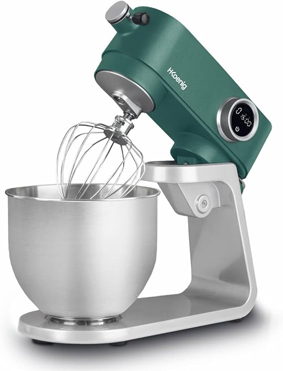 H.Koenig Planetaria multifunzione 5L KM128 in acciaio inox VERDE, Potente 800W, Impastatrice 8 velocita, Frusta, mixer, ganciom, coperchio anti-schizzo