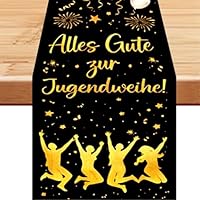 Tischdeko Jugendweihe Deko Tischläufer, Deko Jugendweihe Junge & Mädchen Zubehör, Gold Schwarz Stoff 40x180cm, Party Dekoration Banner Festartikel Alles Gute zur Jugendweihe