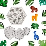 Tongker Set of 6 Jungle Safari Animal Tropical Leaf Silicone Molds Fondant Cookie Cutters For Jungle Safari Animal Party Cake Decoration