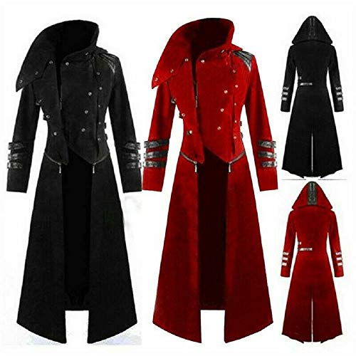 Darkrock Prime Quality Scorpion Men's Hooded Trench Coat Long Jacket Red/Black Gothic Steampunk4