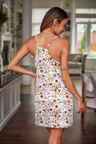 Image of Ekouaer Nightgowns for Women Cotton Sleepwear Sexy Sleep Shirt Adjustable Spaghetti Strap Night Gowns with Pockets S-3XL