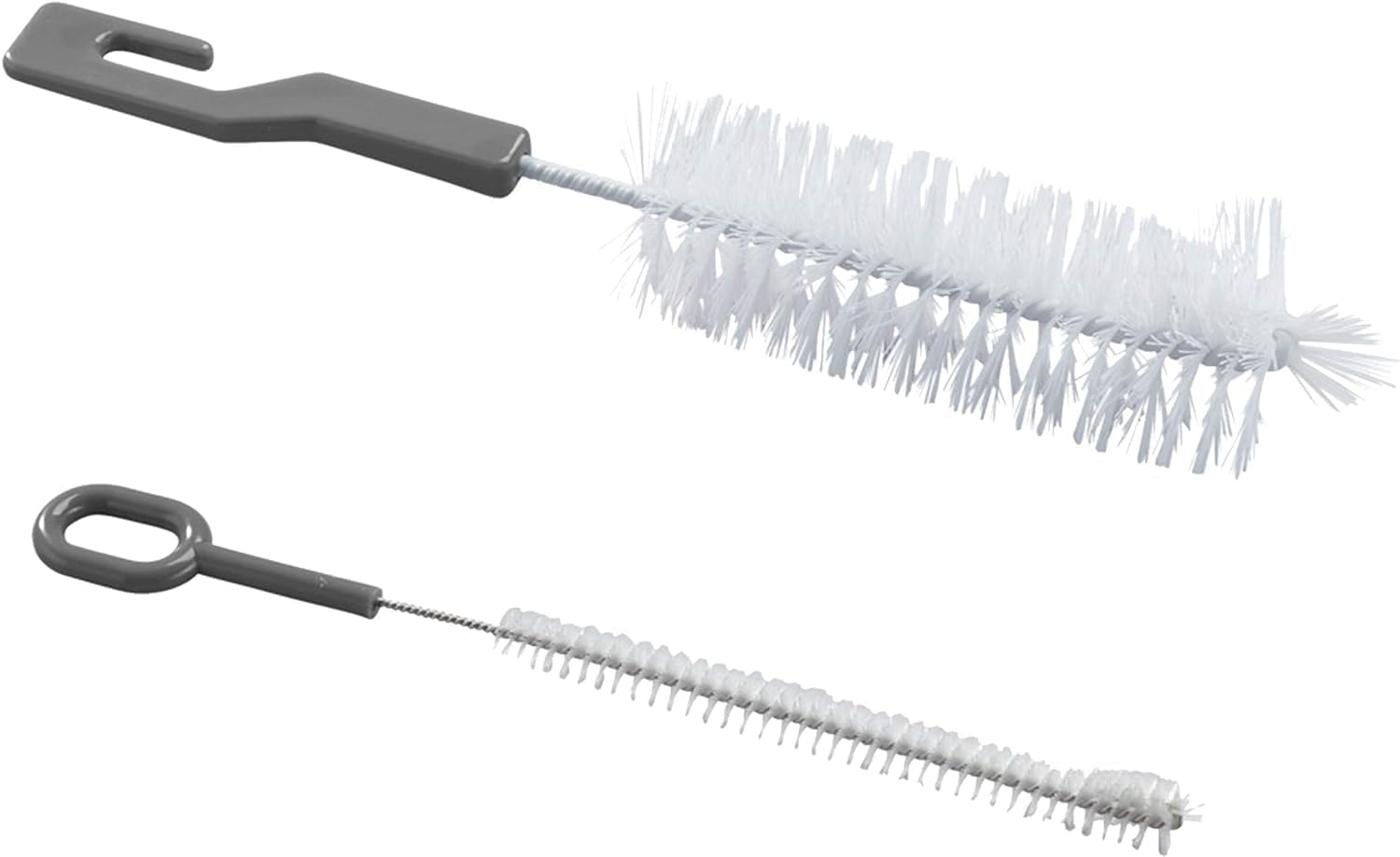 Two Leifheit cleaning brushes: one large brush with a hook handle and one smaller, narrower brush with a loop handle.
