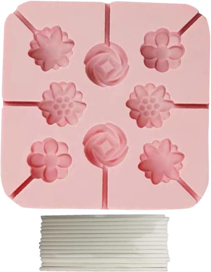 LIFETOOLS-LT Lollipops Molds & 25 Sucker Sticks, Healthy Silicone Mold for Making 3D Flowers Shape Candy Chocolate Gummy or Resin Crafts Cake Pop, for Kids Party, Wedding; 26H