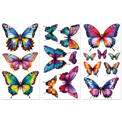 Peacoblue Décalcomanies à Ruban pour Meubles Artisanat Papillon Néon Coloré 15x30 cm, 3pcs Décalcomanies Waterproof UV DTF pour Commode, Coffres à...